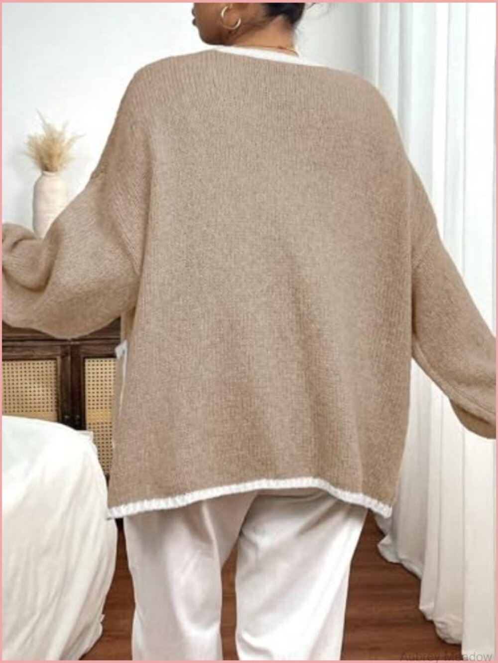Plus Size Knit Cardigan with Pockets Open Front Long Sleeve - Picture 5 of 6